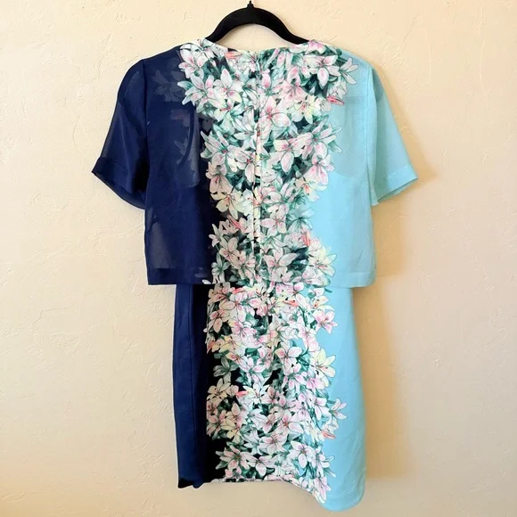 BCBGMaxazria Kirsty Blue Layered Floral Mini Dress | XS | Designer Cocktail Dres - Picture 5 of 7